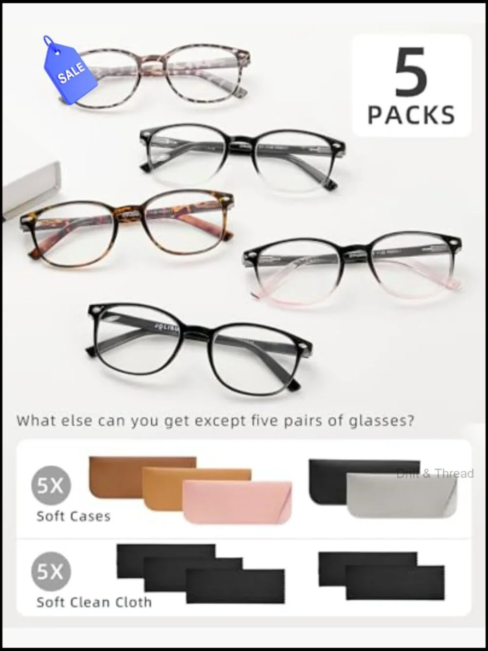 5 Pack Blue Light Blocking Reading Glasses with Spring Hinge